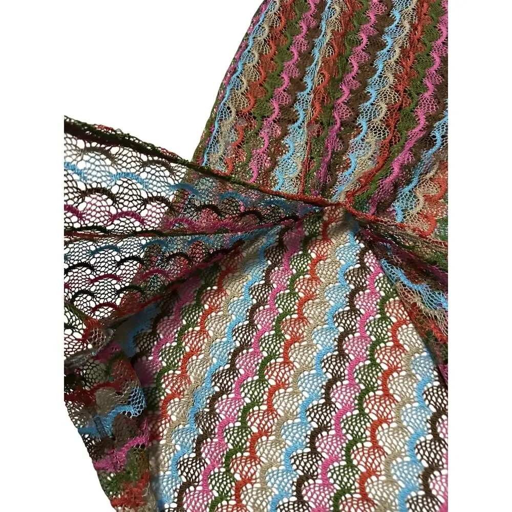 NWT Sweet Rain Multicolor Crochet Knit Maxi Skirt Lined Slit Boho Festival Med